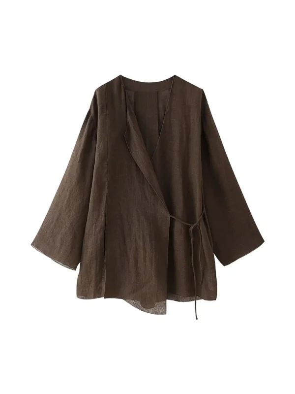 RAFZNB Wide Leg Pants Sets 2 Pieces Women Fashion Lace Up Kimono Tops Women's Suit Two Piece Set Spring Women Outfit - Image 2