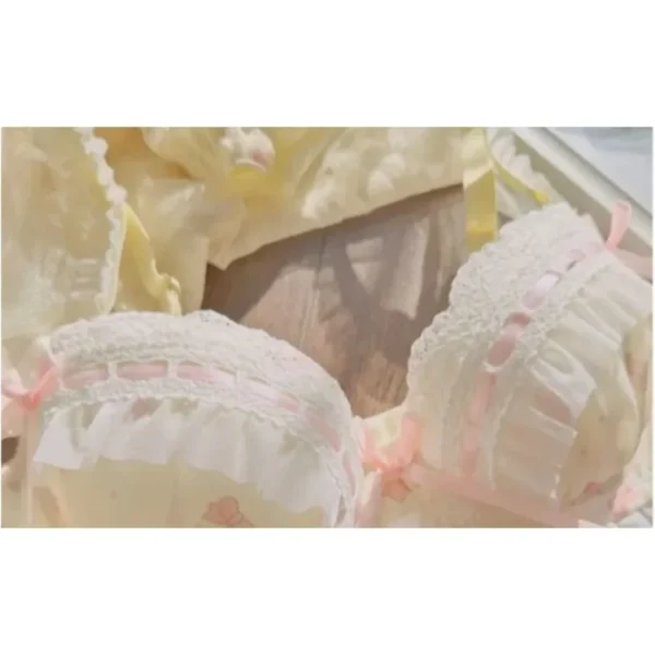 MOYISU Nippon's Pure Desire Cute Princess Style Thin Cup Bra Set Print Cute Bow Bra Comfortable Lace Underwear Underwear Gothic - Image 5