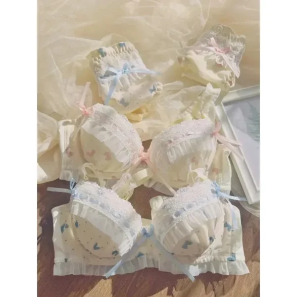 MOYISU Nippon's Pure Desire Cute Princess Style Thin Cup Bra Set Print Cute Bow Bra Comfortable Lace Underwear Underwear Gothic - Image 3