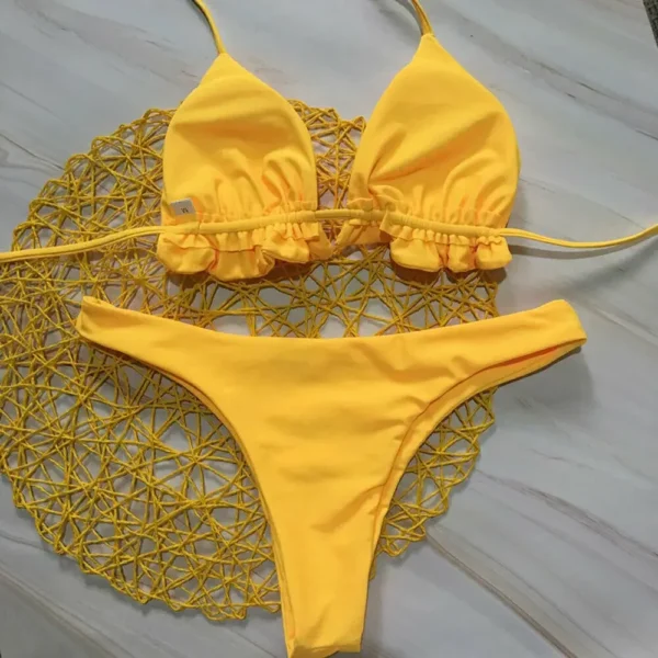 Summer Brazilian Bikini Set Women  Bandage Top Thong Bottom 2 Pieces Set Push-up Swimwear Lace Up Swimsuit Beachwear - Image 4