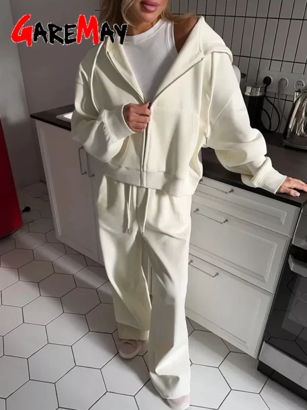 Autumn Women's Tracksuit with Zipper and Trousers Gary Casual Two Piece Set Women Casual Yellow Pant Sports Suit with A Hood - Image 5