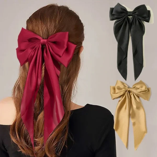 Women Girl Large Bow Hairpin Korean Headbands for Women Big Bowknot Barrettes Wedding Solid Color Ponytail Clip Hair Accessories - Image 2