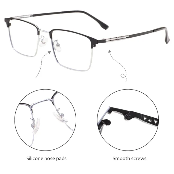 Comfortable Rectangular Men Business Full Rim Spectacle Large Browline Metal Glasses Frame For Optical Prescription Lenses - Image 4