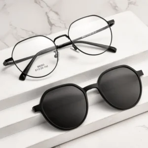 Trendy Polarized Clip On Sunglasses Titanium Alloy Glasses Frame Women Optical Round Sunshades Eyewear