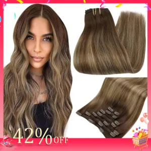 Full Shine Human Hair Extensions Clip in Hair Extensions Human Hair 7PCS 105G Double Weft Hair Extensions Human Hair For Woman