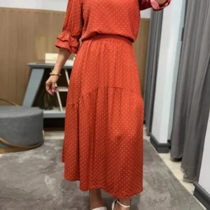 Two Piece Set Plus Size Clothes Summer Autumn O-Neck 3/4 Sleeve Top And Maxi Skirt Women Sets Streetwear Office Lady Suit