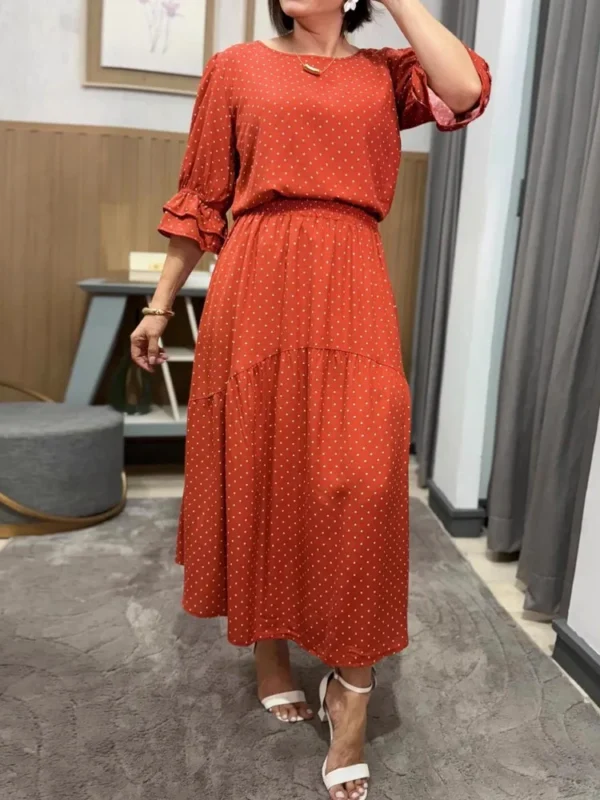 Two Piece Set Plus Size Clothes Summer Autumn O-Neck 3/4 Sleeve Top And Maxi Skirt Women Sets Streetwear Office Lady Suit