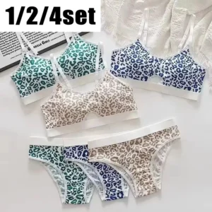 1/4set Women'S Seamless Bra Set, Low Waist Underwear, Leopard Print Sexy Lingerie Set, Collar Sports Bra, Women'S Cotton Lingeri