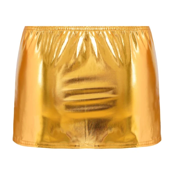 Women Metallic Faux Leather Split Skirt Wet Look Hip Skirt Low Waist Shiny Stretchy Miniskirt Nightclub Pole Dancing Costume - Image 5