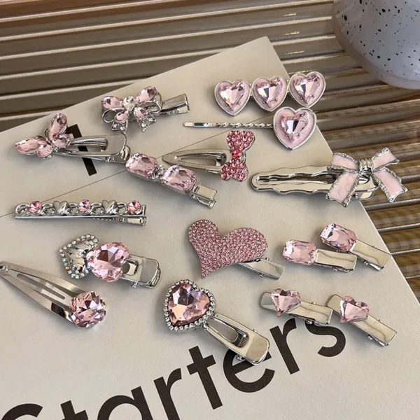 Fashion Luxury Crystal Hairpins Vintage Heart Pink Rhinestone Silver Hair Clips For Women Girls Sweet Barrettes Hair Accessories - Image 4