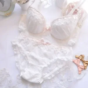 High Quality Japanese Kawaii LolitaWater-soluble Embroidery Thin Cup Girl Cute Gathering Sexy Lingerie Set Large Bra Set
