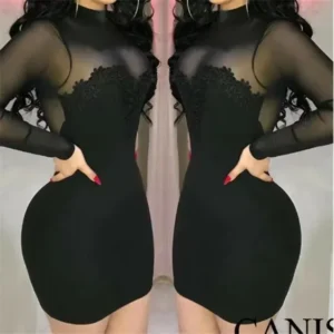 2023 Spring Summer Women's Clothing Necklace Long Sleeve Half-Transparent Geometric Evening Dress Polyester Mini Single-Piece Dr