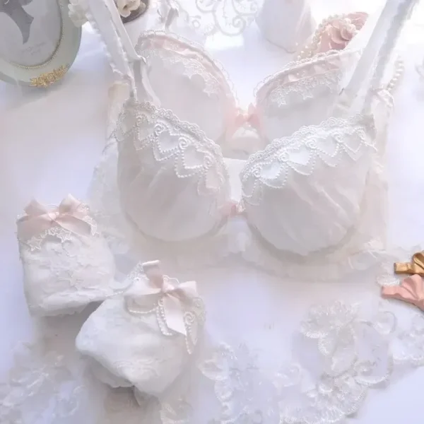 High Quality Japanese Kawaii LolitaWater-soluble Embroidery Thin Cup Girl Cute Gathering Sexy Lingerie Set Large Bra Set - Image 2