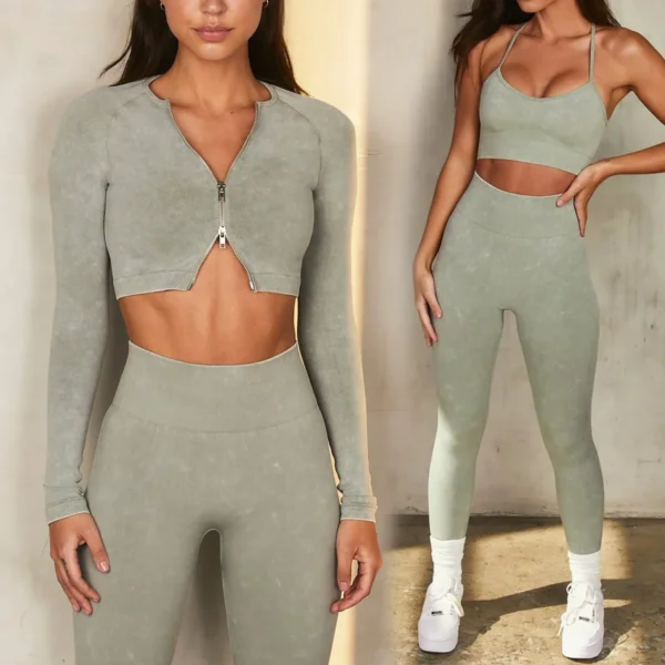 Washed Denim High Elasticity Fitness Yoga Set Moisture Wicking Sweat Absorbing Sporty C Y Butt Gym Workout Outfit - Image 2