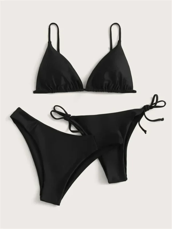 Black Bikini Extreme Swimsuit Triangle  String Swimwear 3Piece Bikinis Set Women Bathing Suit Beach Tangas Biquinis Feminino