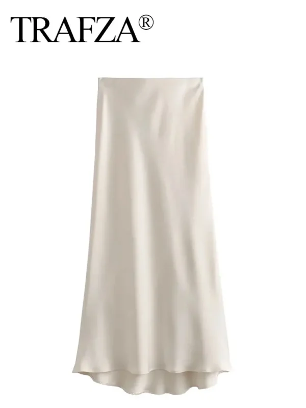 TRAFZA 2024 Y2K Casual Women Long Skirt Spring Elastic High Waisted A-Line Casual Female Satin Skirts High Street Lady Skirts - Image 3