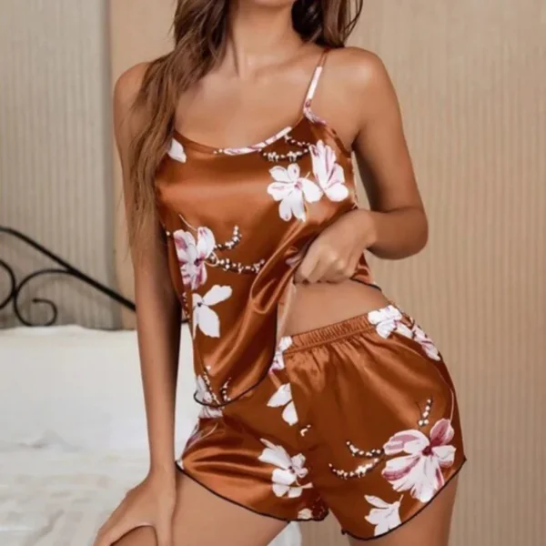 Women's Sexy Suspender Printed Vest Sleepwear Satin Short Camisole Shorts Set Soft Nightwear Lingerie Pajamas Female Sleepwear - Image 6