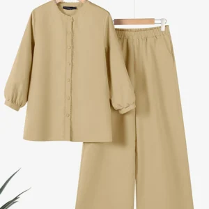 ZANZEA Autumn 2PCS Outfits Women Elegant Long Sleeve Blouse Trousers Suit Matching Sets 2025 Casual Solid OL Work Tracksuits