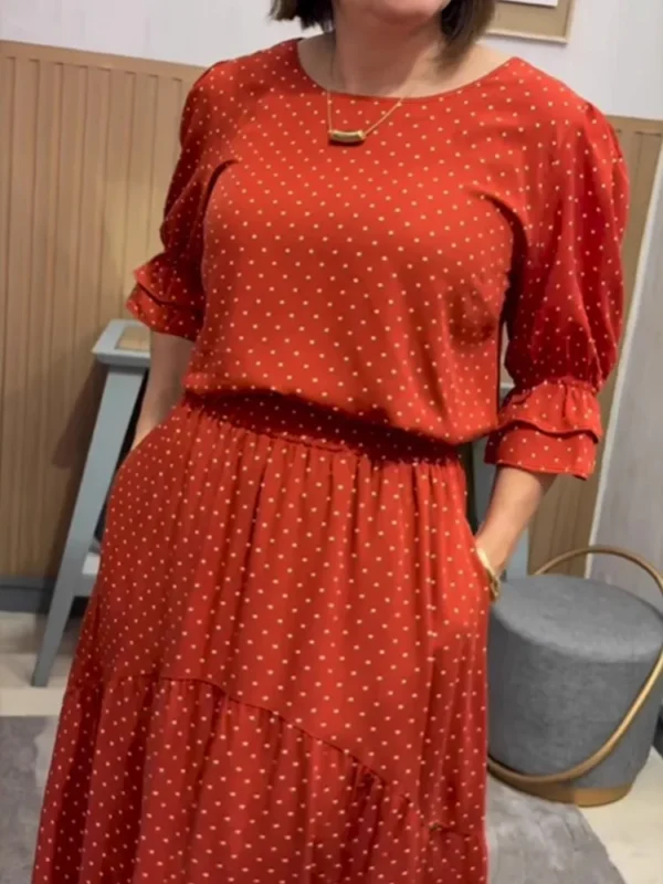 Two Piece Set Plus Size Clothes Summer Autumn O-Neck 3/4 Sleeve Top And Maxi Skirt Women Sets Streetwear Office Lady Suit - Image 4