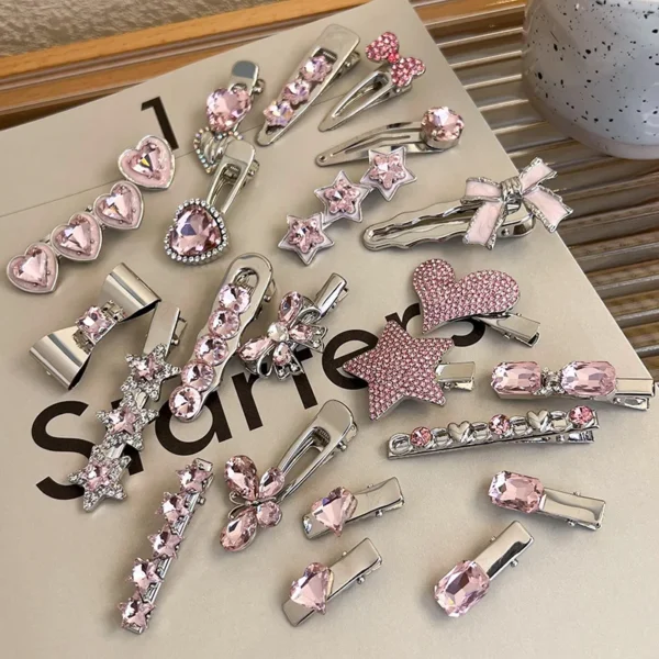 Fashion Luxury Crystal Hairpins Vintage Heart Pink Rhinestone Silver Hair Clips For Women Girls Sweet Barrettes Hair Accessories - Image 2