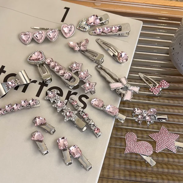 Fashion Luxury Crystal Hairpins Vintage Heart Pink Rhinestone Silver Hair Clips For Women Girls Sweet Barrettes Hair Accessories - Image 3