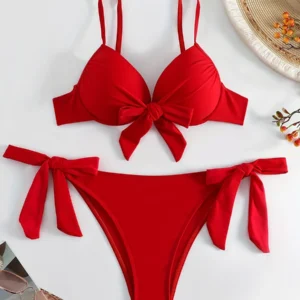 Knotted Underwired Bra Cup Bikini Women Swimsuit Female Swimwear Two-pieces Bikini Set Push Up Bikinis Bathing Suit Swim