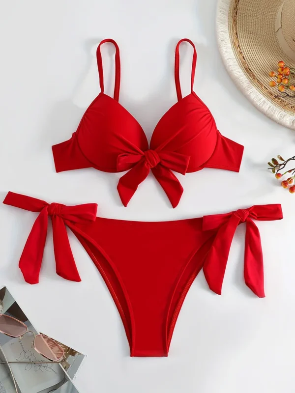 Knotted Underwired Bra Cup Bikini Women Swimsuit Female Swimwear Two-pieces Bikini Set Push Up Bikinis Bathing Suit Swim