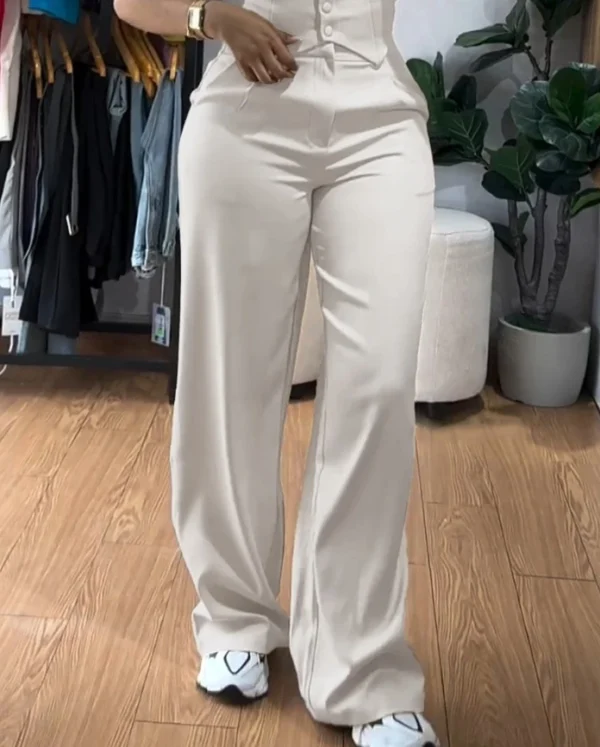 Women's Sexy Suits 2025 Spring Summer Latest 2 Piece Thick Strap Button Front Slim Fit Tank Top High Waist Wide Leg Pants Set - Image 3