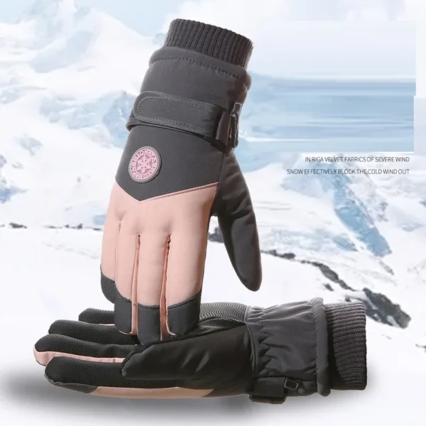 Winter Unisex Snowboard Ski Gloves PU Leather Non-slip Touch Screen Waterproof Motorcycle Cycling Fleece Warm Snow Gloves - Image 2