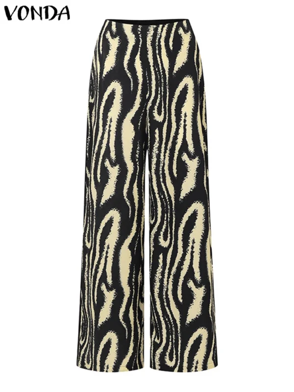 Plus Size VONDA Bohemian Pant Sets Autumn Zebra-stripe Printed 2PCS Long Sleeve Skew Collar Top and High Waist Pants Casual Sets - Image 5