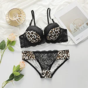 Viomisha Leopard Print Bra and Panty Set Push Up Bra Sexy Lace Underwear for Women Adjustable Straps and Soft Fabric