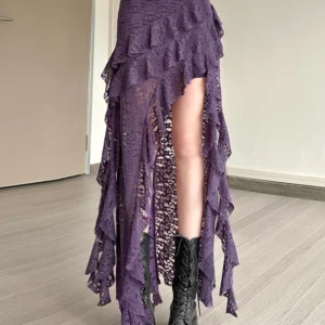 Nibber Tassels Women Skirts Irregular Hem Multi-Layered Ruffles Lace Patchwork Sweet Summer Trend Daily Skinny Versatile Bottoms