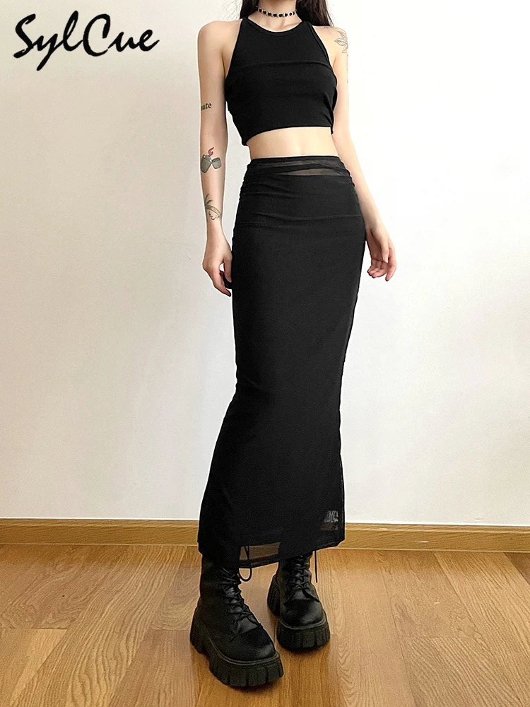 Sylcue Black Simple All-match Casual Commuter Summer Street Travel Cool Youth Vitality Tight Sexy High-elastic Women's Skirt - Image 3