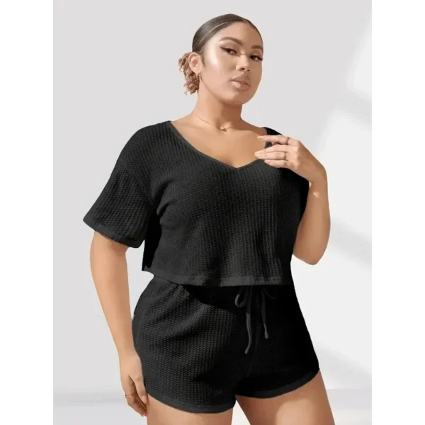 Plus Size 1XL-5XL Summer New Women's Pajama Set with Short Sleeve and Shorts Women Casual Loose Sleepwear for Outdoors - Image 3