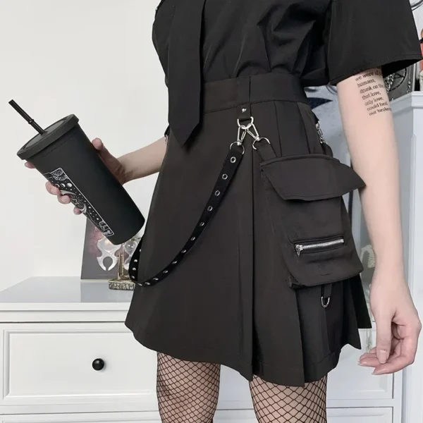 Harajuku Punk Gothic Black High Waist Black Skirts Women Sexy Patchwork Bandage Mini Female Streetwear Black Skirt - Image 3