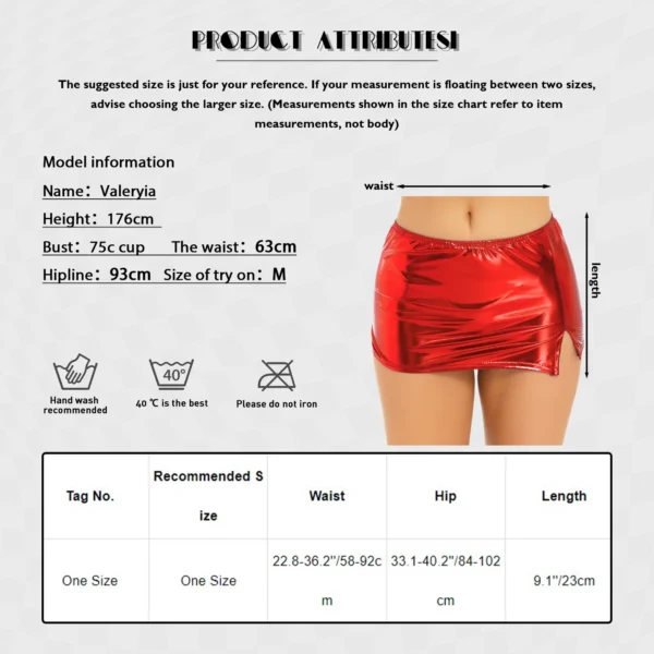 Women Metallic Faux Leather Split Skirt Wet Look Hip Skirt Low Waist Shiny Stretchy Miniskirt Nightclub Pole Dancing Costume - Image 6
