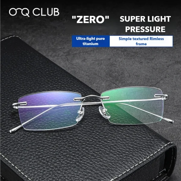 O-Q CLUB Ultra-light Titanium Reading Eyeglass Frames Men Fashion Simple Rimless Myopia Glasses Customized Prescription Glasses - Image 4