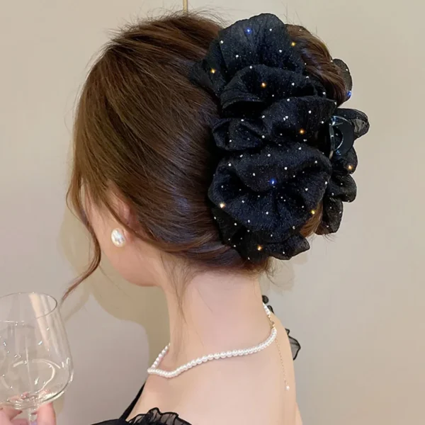 Summer Sweet Mesh Tulle Big Bow Hair Claw Clips for Women Solid colours Elegant Bowknot Ponytail clip New Headdress Accessories - Image 3