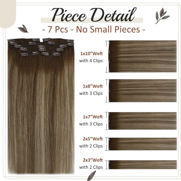Full Shine Human Hair Extensions Clip in Hair Extensions Human Hair 7PCS 105G Double Weft Hair Extensions Human Hair For Woman - Image 5