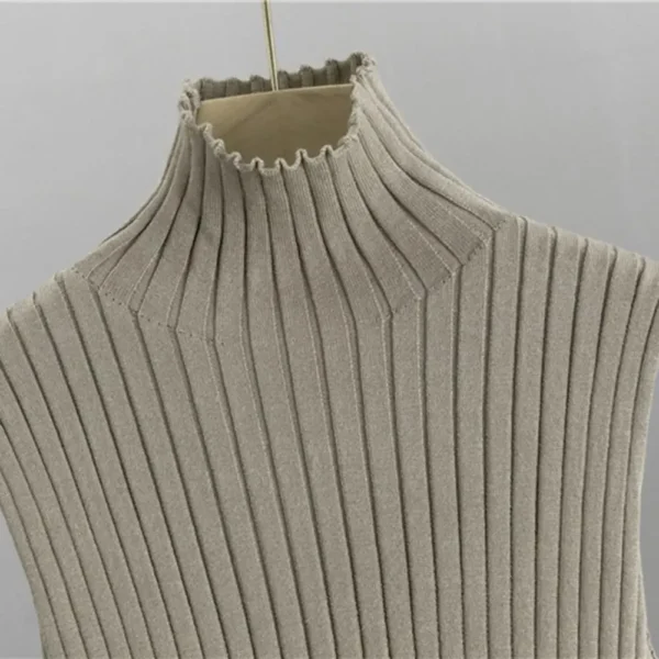 3 Pcs/Set Women Knitted Coat Vest Pants Set Knitted Fall Winter Stretchy Turtle Neck Sleeveless Top Mid Length Cardigan Coat - Image 4