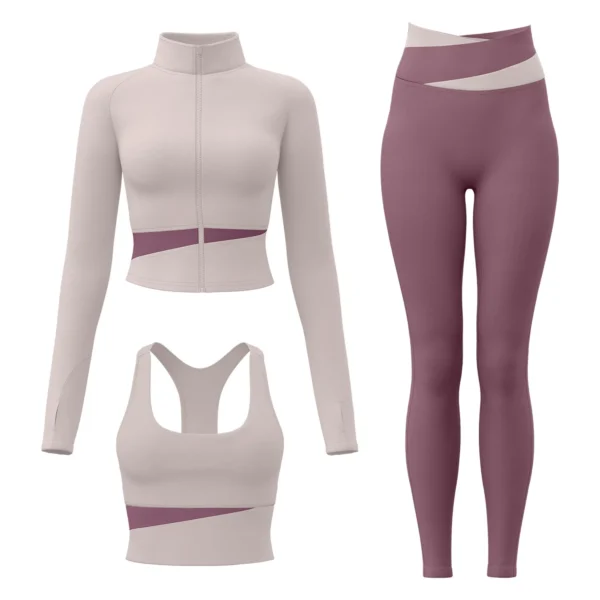 Juyitang peach color matching three-piece nude yoga set running waist fitness set - Image 5
