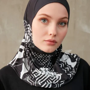 Sporty Inner Women's Hijabs Muslim Breathable Islamic Instant Turban For Ladies Geometric Printing Pattern Head Wrap Headband