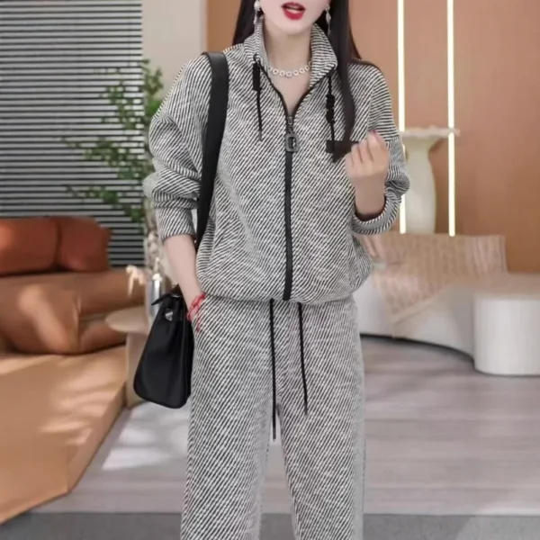Spring Autumn 2025 New Fashionable Ageless Casual Sportswear Hoodie Wide Leg Pants Two Piece Set Women Elegant Stylish - Image 3