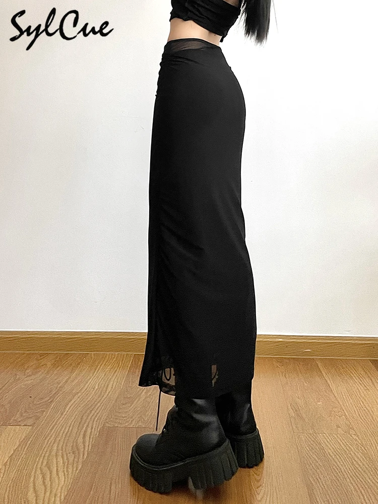 Sylcue Black Simple All-match Casual Commuter Summer Street Travel Cool Youth Vitality Tight Sexy High-elastic Women's Skirt - Image 5