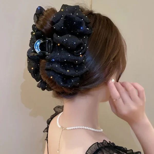 Summer Sweet Mesh Tulle Big Bow Hair Claw Clips for Women Solid colours Elegant Bowknot Ponytail clip New Headdress Accessories - Image 4