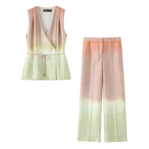 Summer new women's fashion sleeveless tie dye printed top and high waisted pants