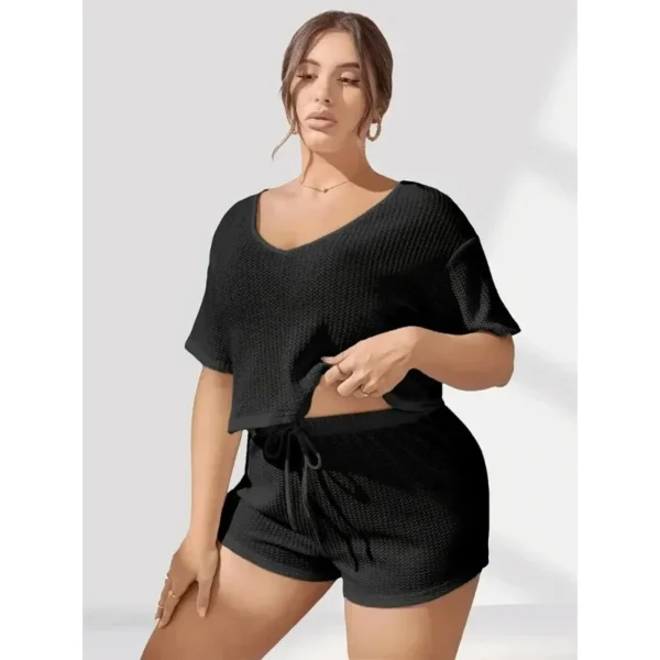 Plus Size 1XL-5XL Summer New Women's Pajama Set with Short Sleeve and Shorts Women Casual Loose Sleepwear for Outdoors - Image 2