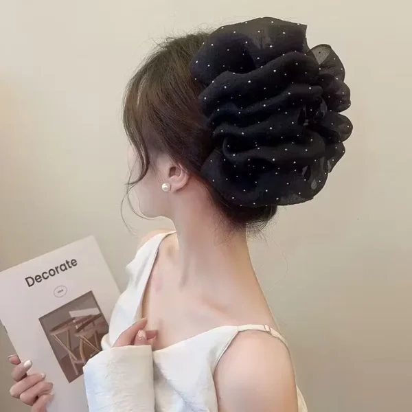 Summer Sweet Mesh Tulle Big Bow Hair Claw Clips for Women Solid colours Elegant Bowknot Ponytail clip New Headdress Accessories - Image 5