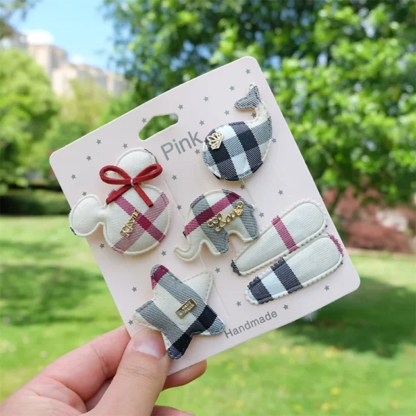 Plaid Hair Clips Set For Baby Girls Cartoon Animal Hairpins Kids Crown Hair Accessories Children Bows Barrettes Princess New - Image 3