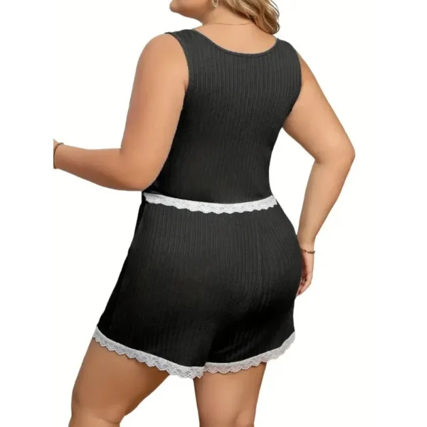 Plus Size 1XL-5XL New Women's Fashion Pajama Set with Tank Top and Shorts Sexy Lace-Inspired Sleepwear Casual Outfit - Image 4